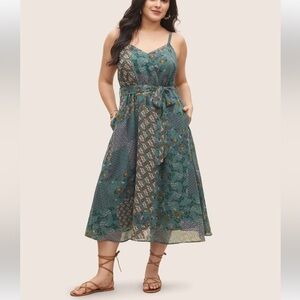 Bloomchic Chiffon Boho Print Wrap Belted Cami Dress